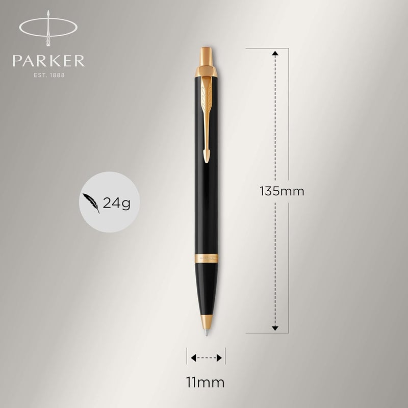 باركر PARKER IM Ballpoint Pen | Black Lacquer with Gold Trim | Medium Point Ink Refill| Gift Box| 8365 - Image 3